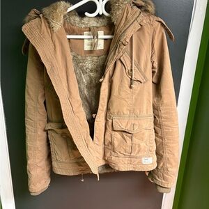 TNA Military Issue Parka Jacket with Fur Trim Y2K